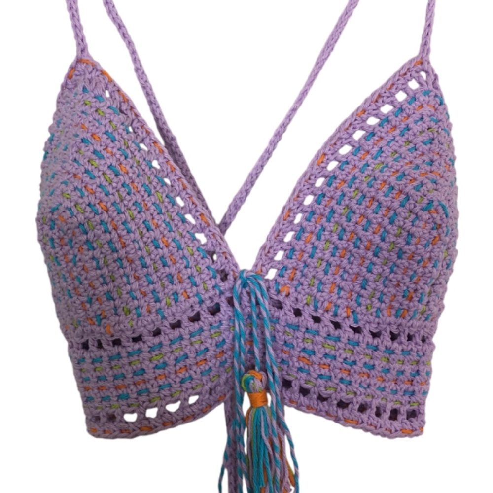 Elegant Handmade Crochet Crop Top – Bohemian Festival Bralette w/Tassels - Picture 17 of 17